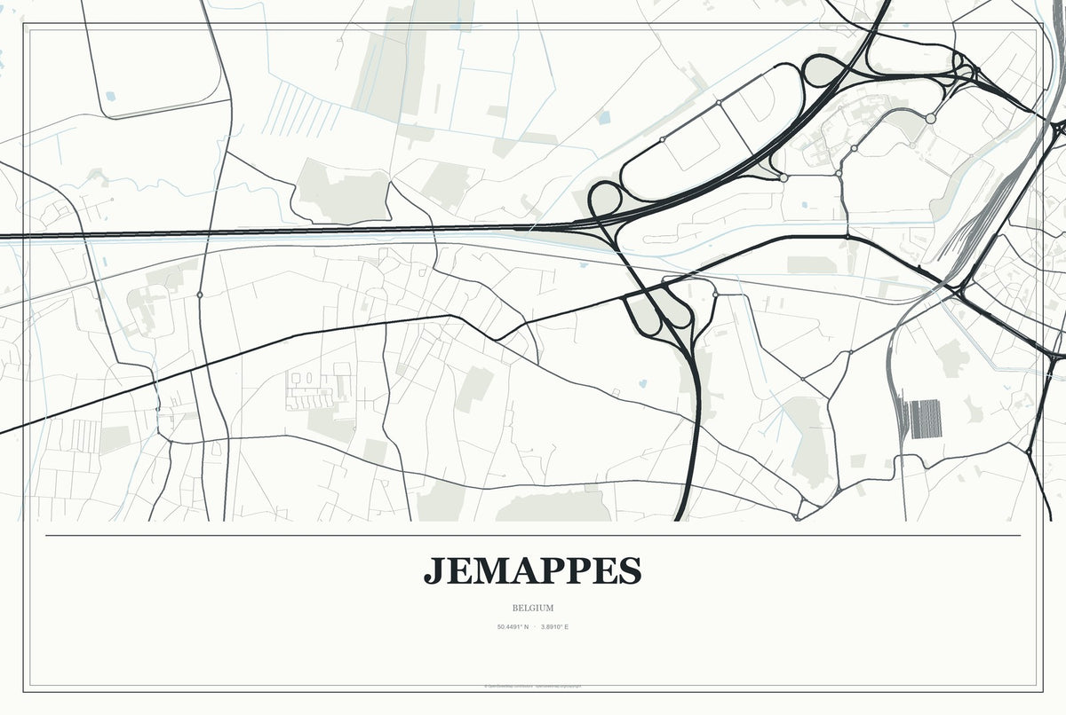 Jemappes, Belgium City Map Aluminum Sign in Gallery Air style