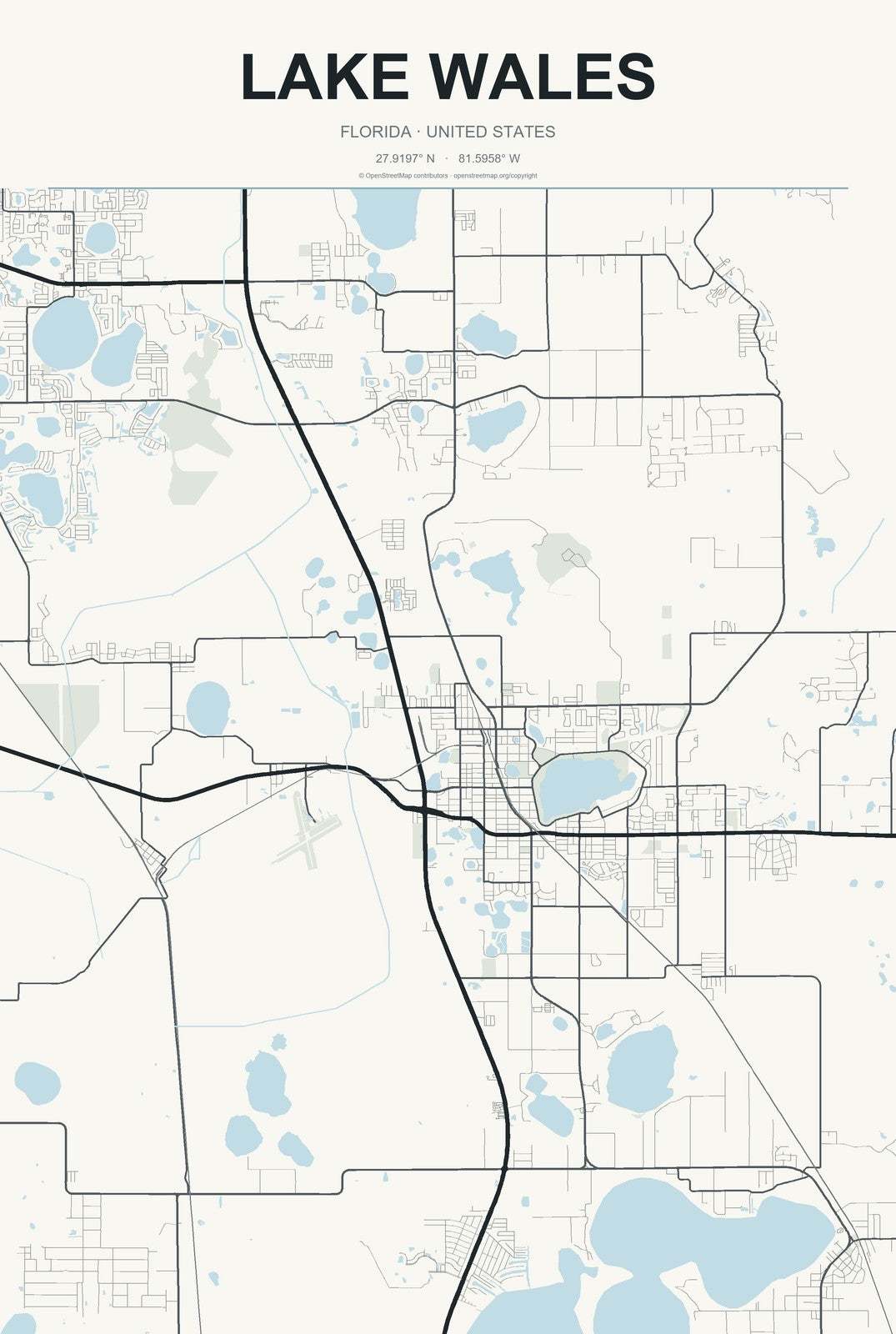 Lake Wales, Florida City Map Aluminum Sign in Headline Atlas style