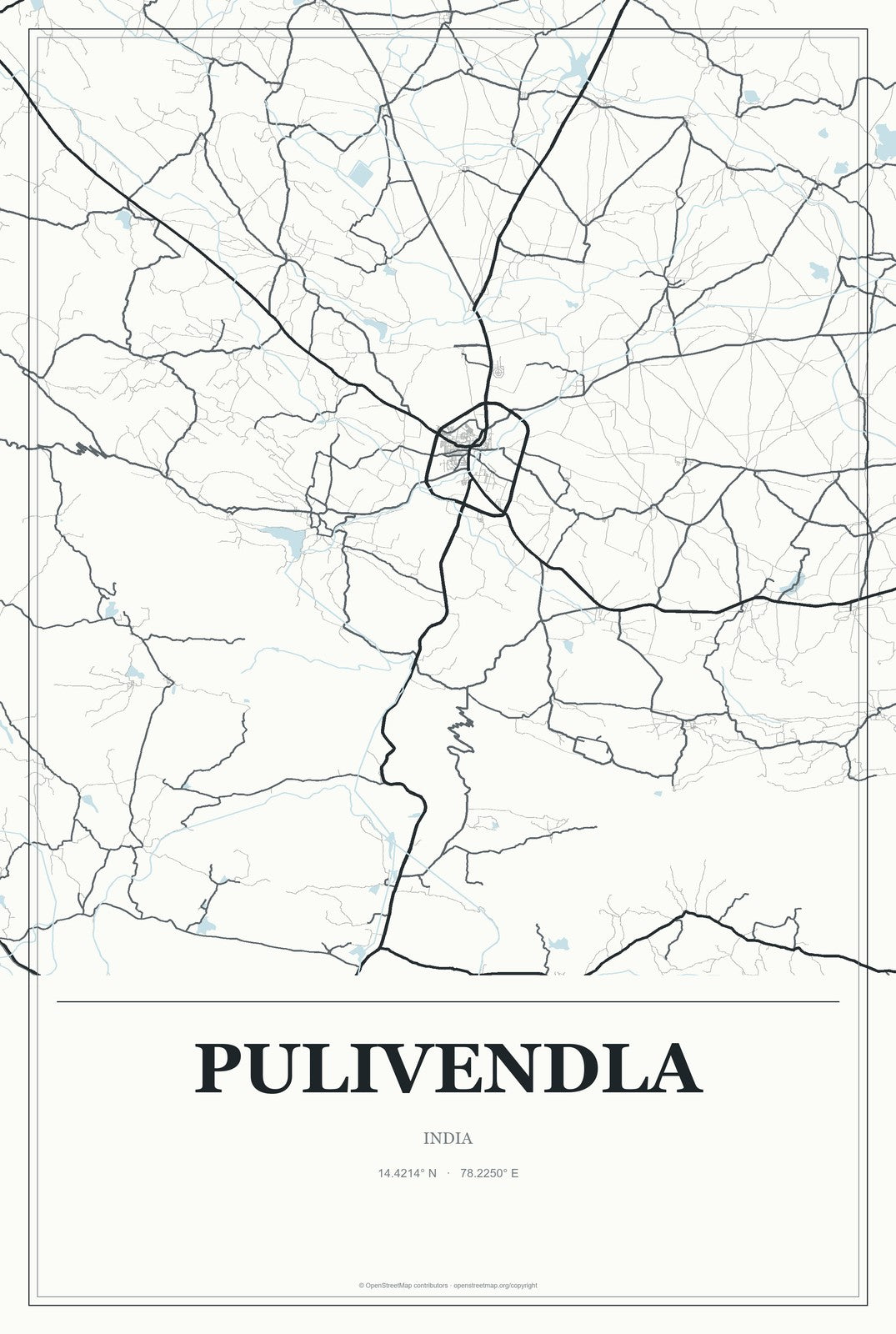 Pulivendla, India City Map Aluminum Sign in Gallery Air style