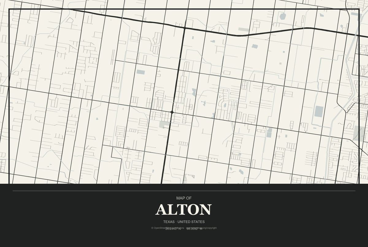 Alton, Texas City Map Aluminum Sign in Museum Plaque style