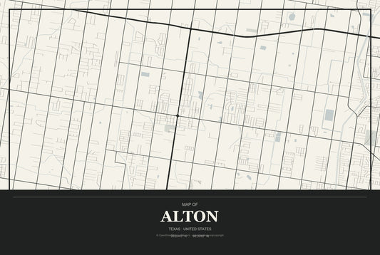 Alton, Texas City Map Aluminum Sign in Museum Plaque style