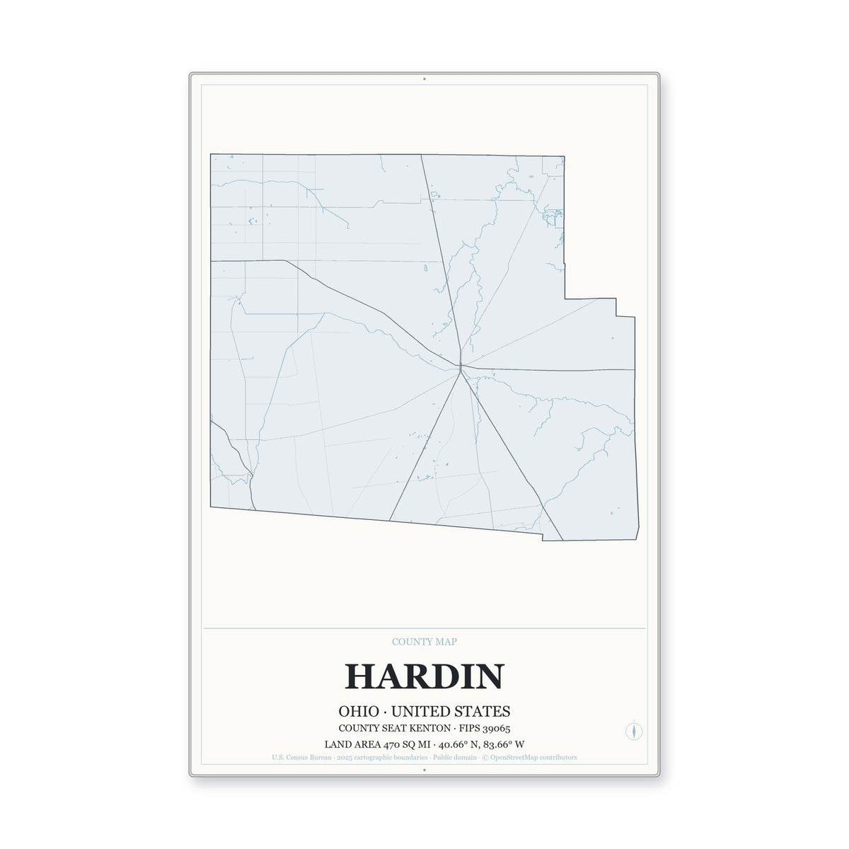 Hardin County, Ohio Map Aluminum Sign in Gallery Air style