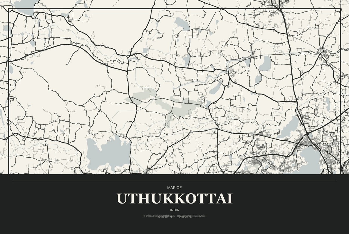 Uthukkottai, India City Map Aluminum Sign in Museum Plaque style