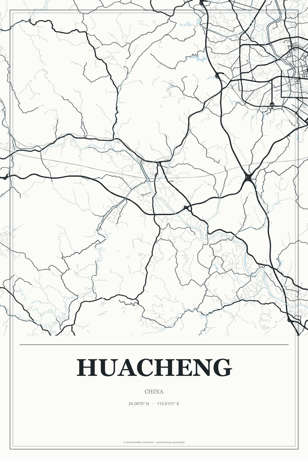 Huacheng, China City Map Aluminum Sign in Gallery Air style