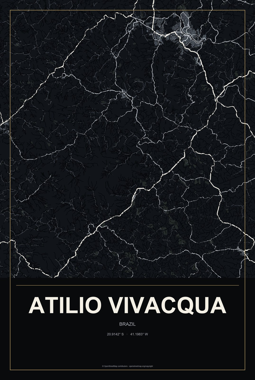 Atilio Vivacqua, Brazil City Map Aluminum Sign in Metropolitan Noir style