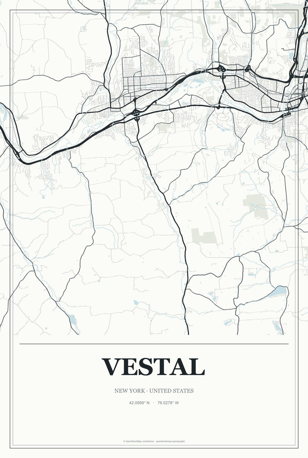 Vestal, New York City Map Aluminum Sign in Gallery Air style