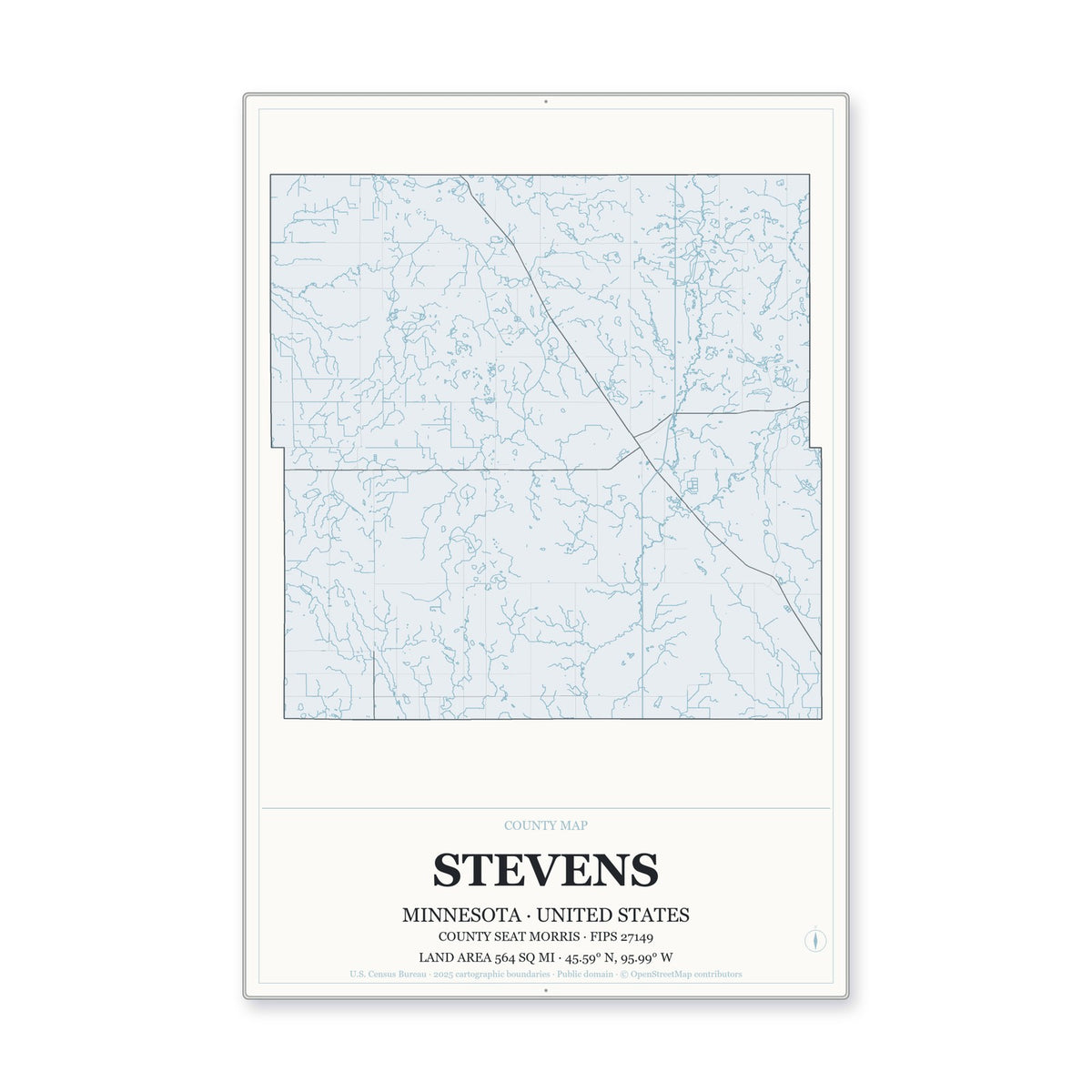 Stevens County, Minnesota Map Aluminum Sign in Gallery Air style