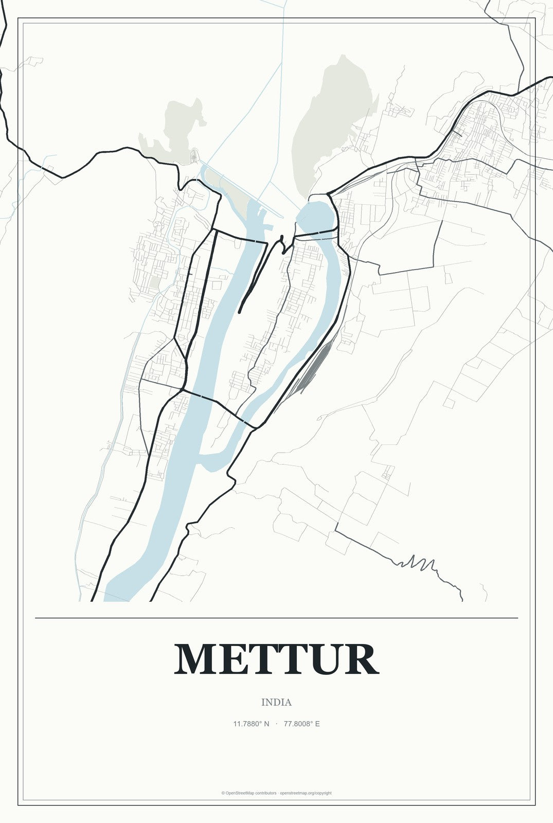 Mettur, India City Map Aluminum Sign in Gallery Air style
