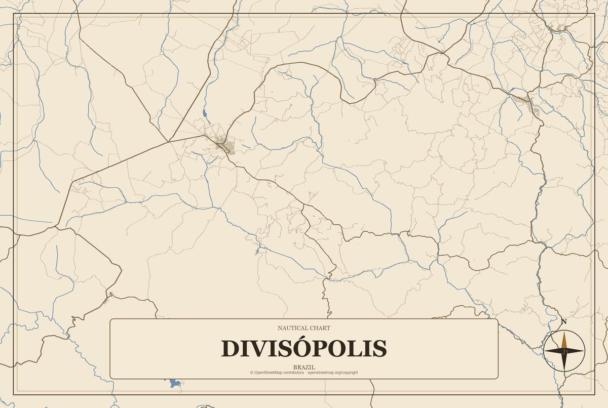 Divisópolis, Brazil City Map Aluminum Sign in Heritage Nautical style