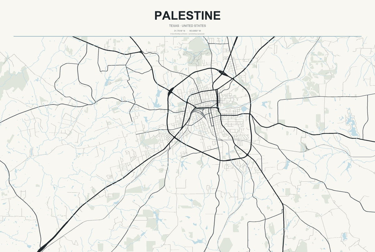Palestine, Texas City Map Aluminum Sign in Headline Atlas style