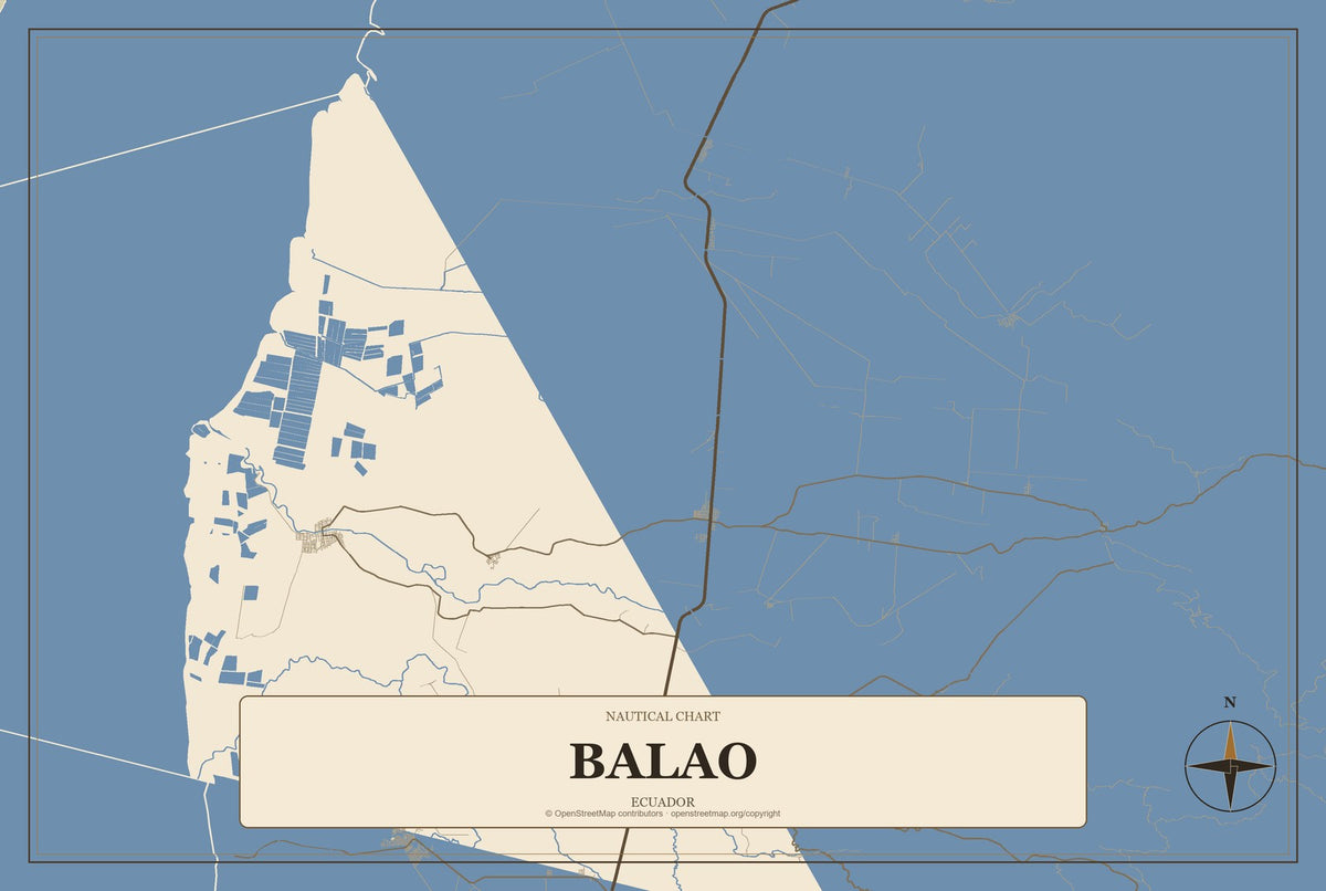 Balao, Ecuador City Map Aluminum Sign in Heritage Nautical style