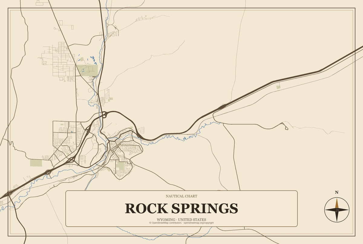 Rock Springs, Wyoming City Map Aluminum Sign in Heritage Nautical style