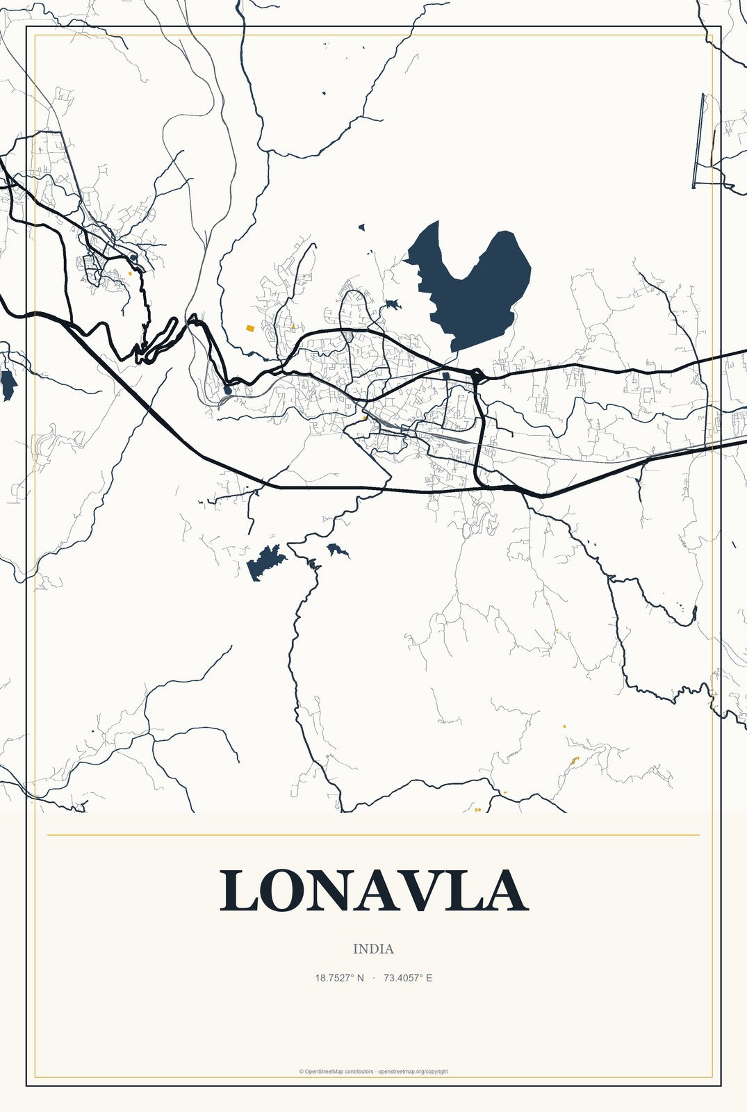 Lonavla, India City Map Aluminum Sign in Citrine Modern style