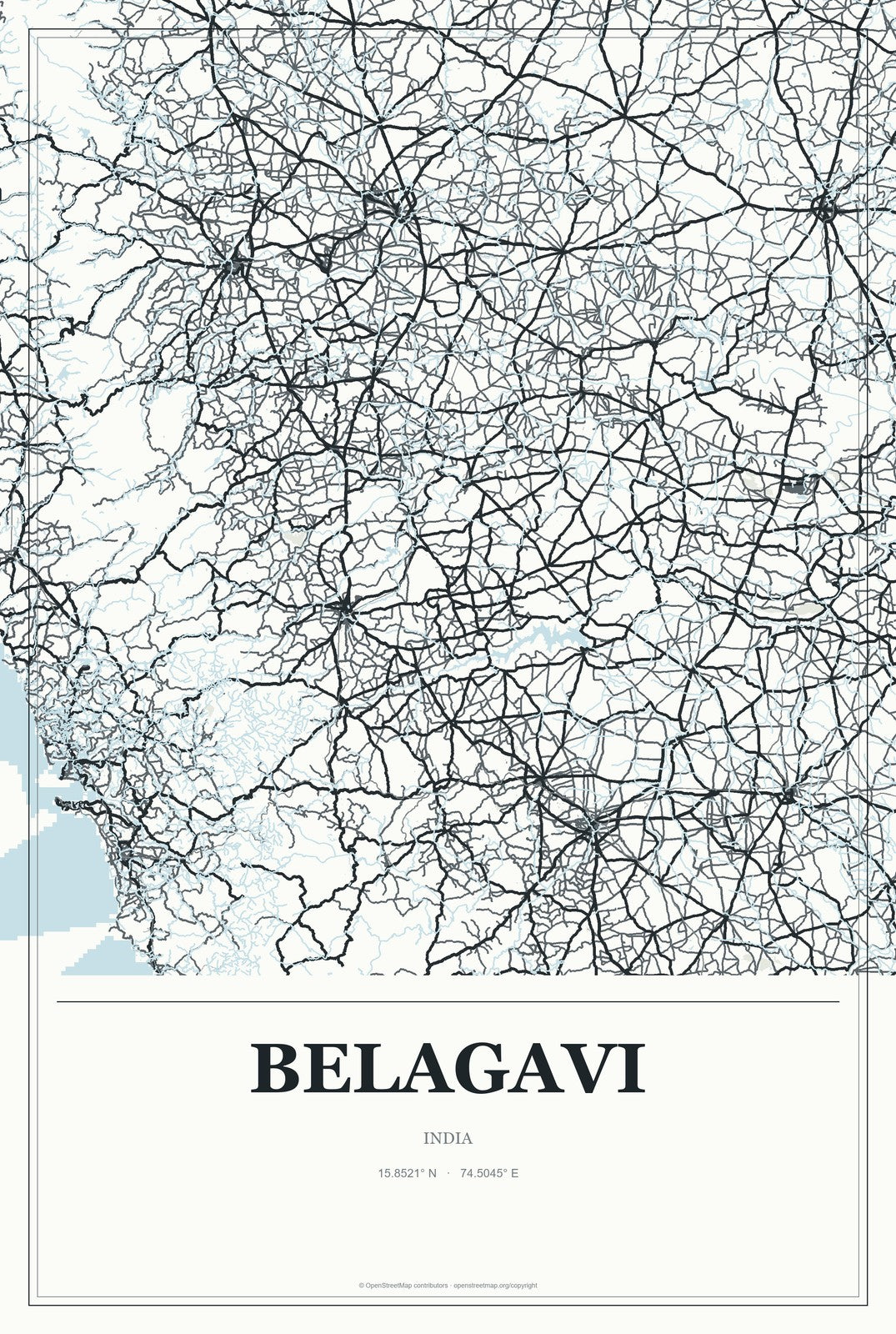 Belagavi, India City Map Aluminum Sign in Gallery Air style