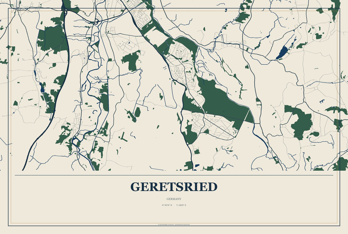 Geretsried, Germany City Map Aluminum Sign in Coastal Cutout style