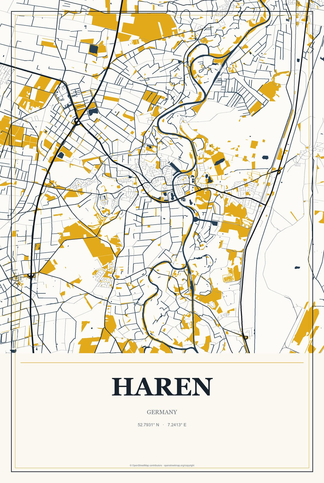 Haren, Germany City Map Aluminum Sign in Citrine Modern style