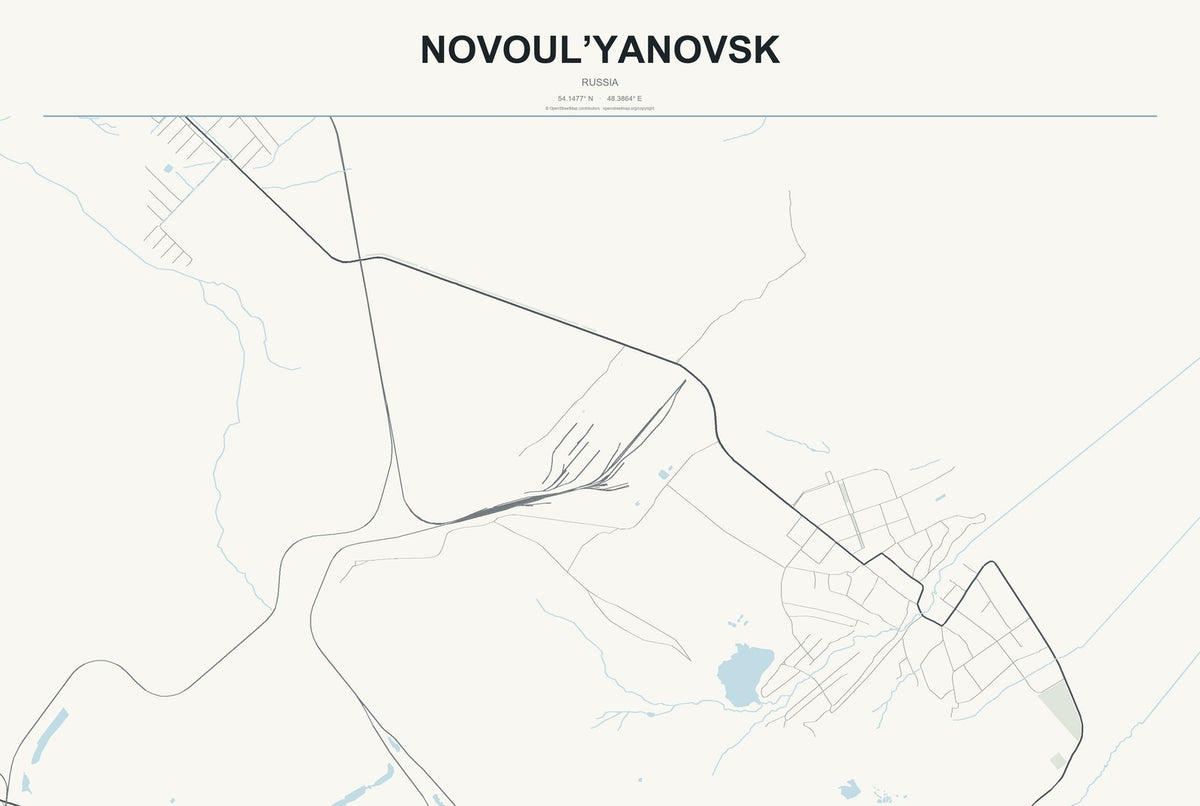 Novoul’yanovsk, Russia City Map Aluminum Sign in Headline Atlas style