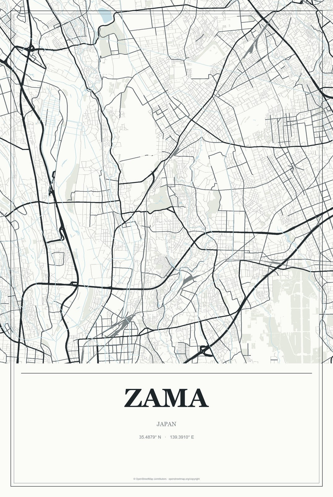 Zama, Japan City Map Aluminum Sign in Gallery Air style