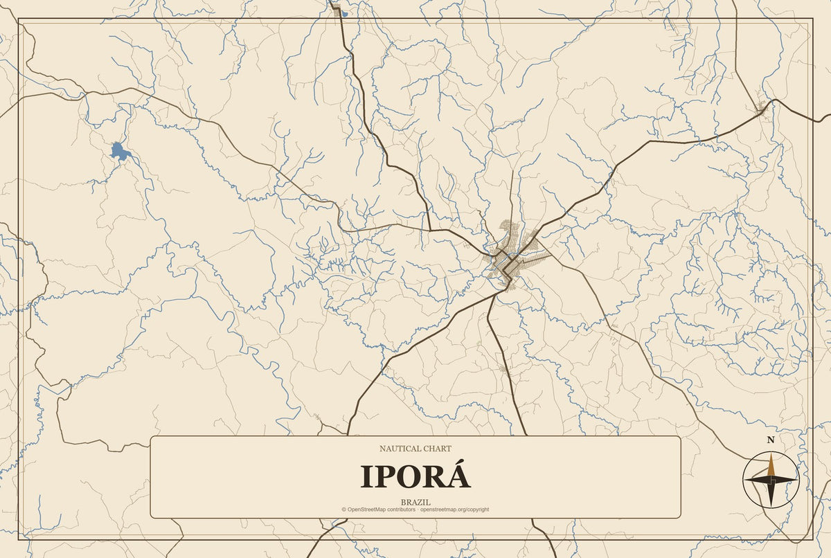 Iporá, Brazil City Map Aluminum Sign in Heritage Nautical style