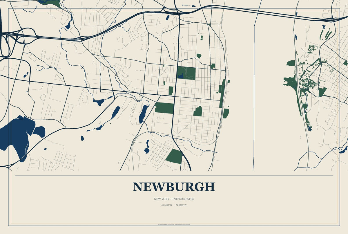 Newburgh, New York City Map Aluminum Sign in Coastal Cutout style