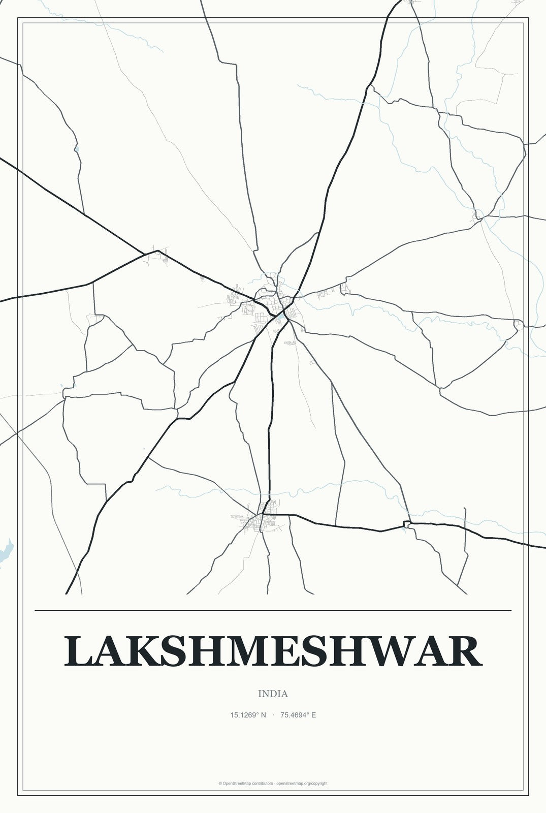 Lakshmeshwar, India City Map Aluminum Sign in Gallery Air style