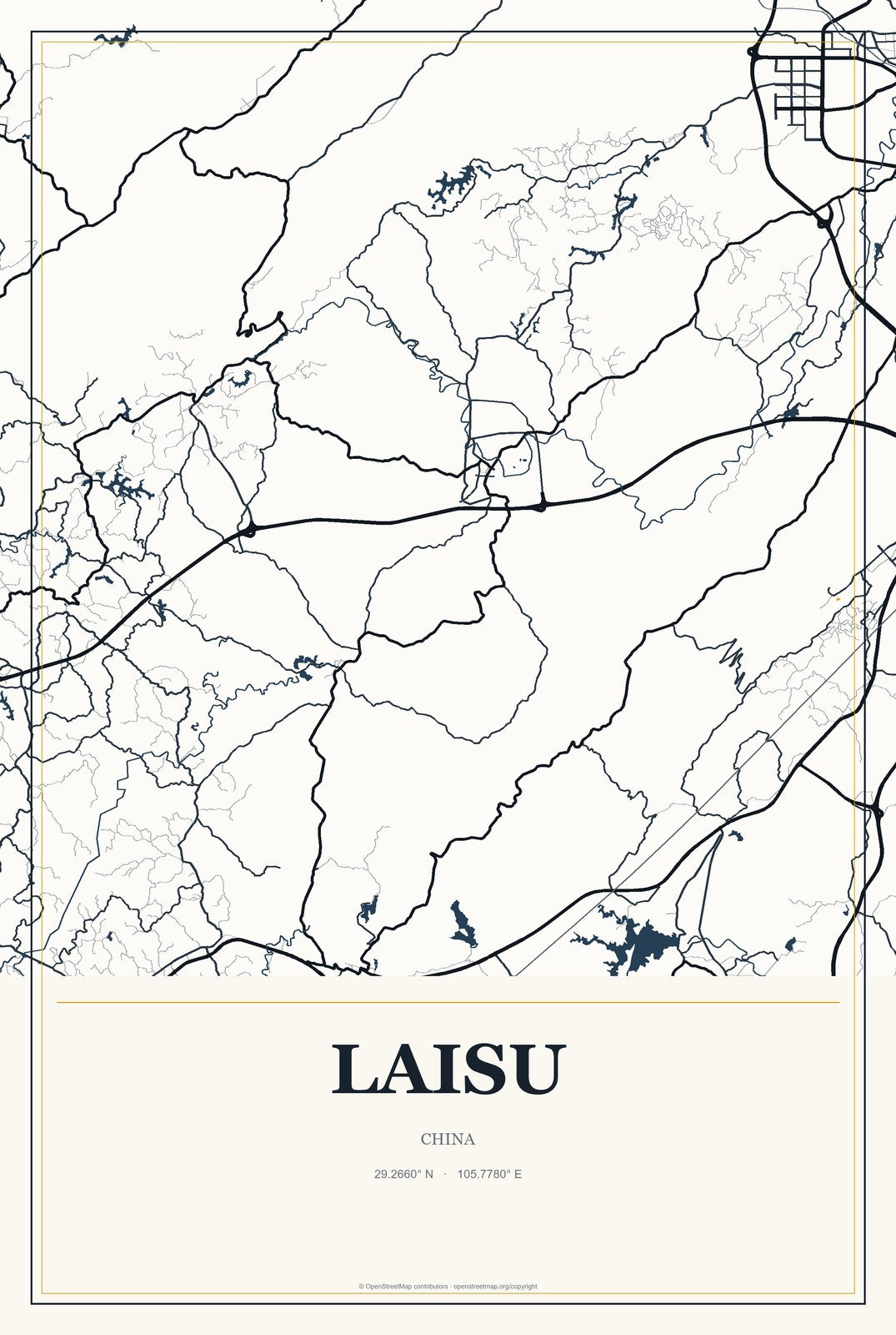 Laisu, China City Map Aluminum Sign in Citrine Modern style