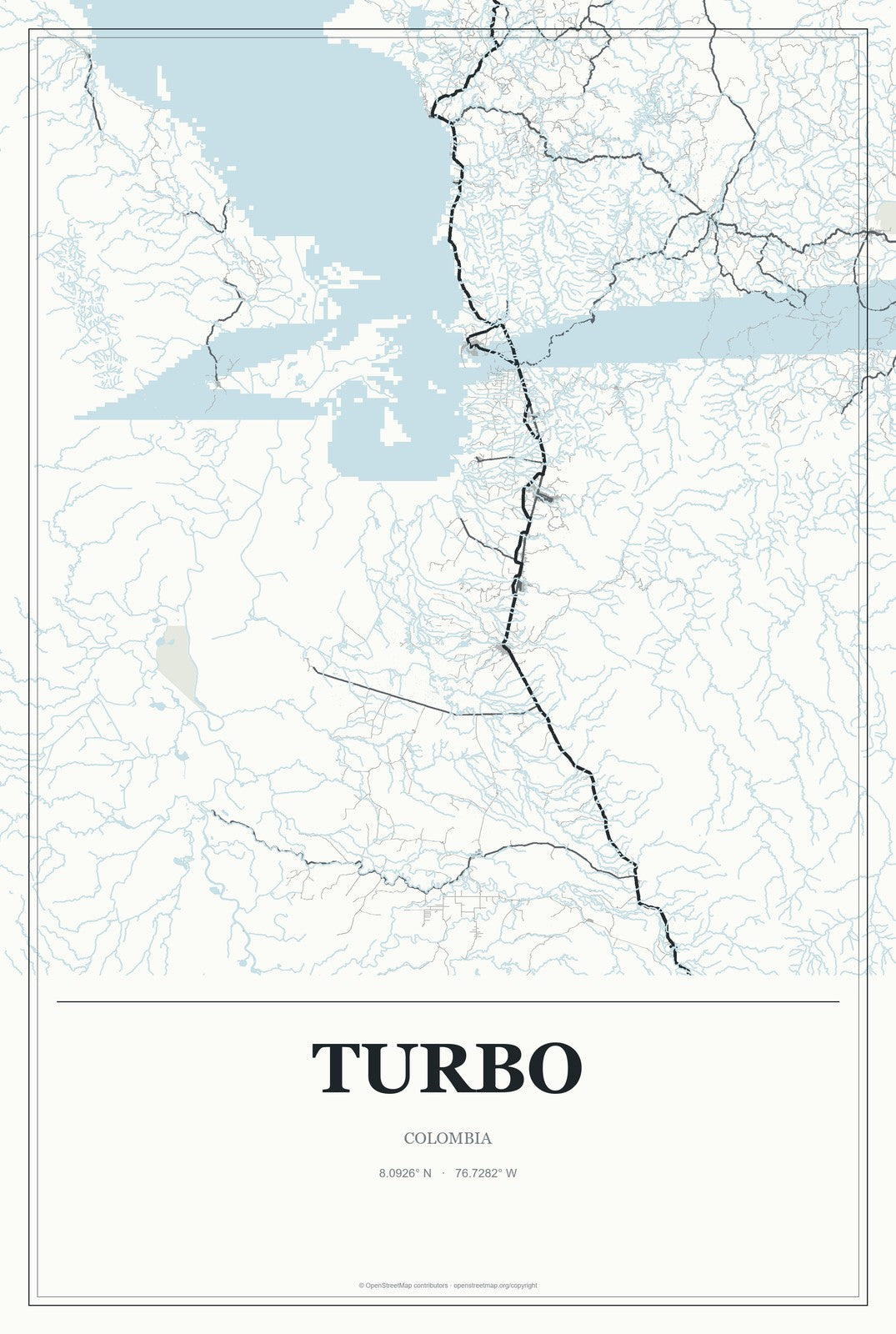 Turbo, Colombia City Map Aluminum Sign in Gallery Air style
