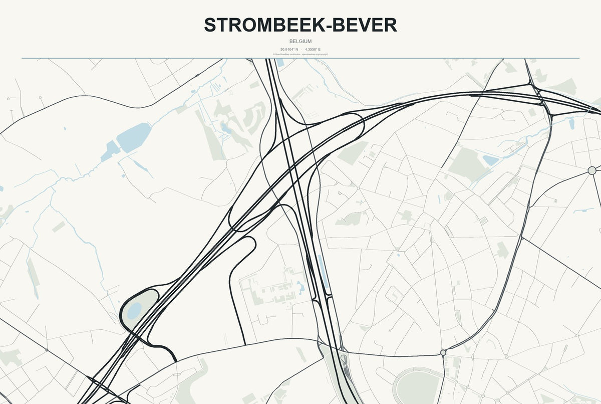 Strombeek-Bever, Belgium City Map Aluminum Sign in Headline Atlas style