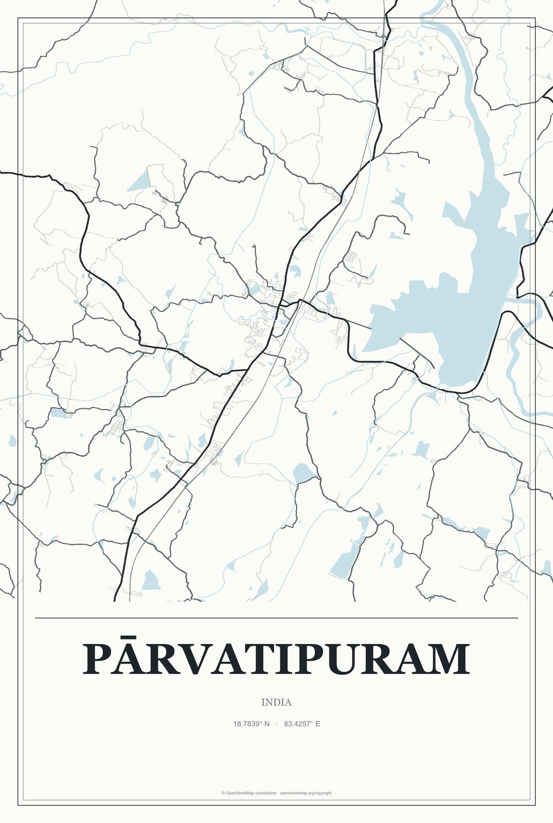 Pārvatipuram, India City Map Aluminum Sign in Gallery Air style
