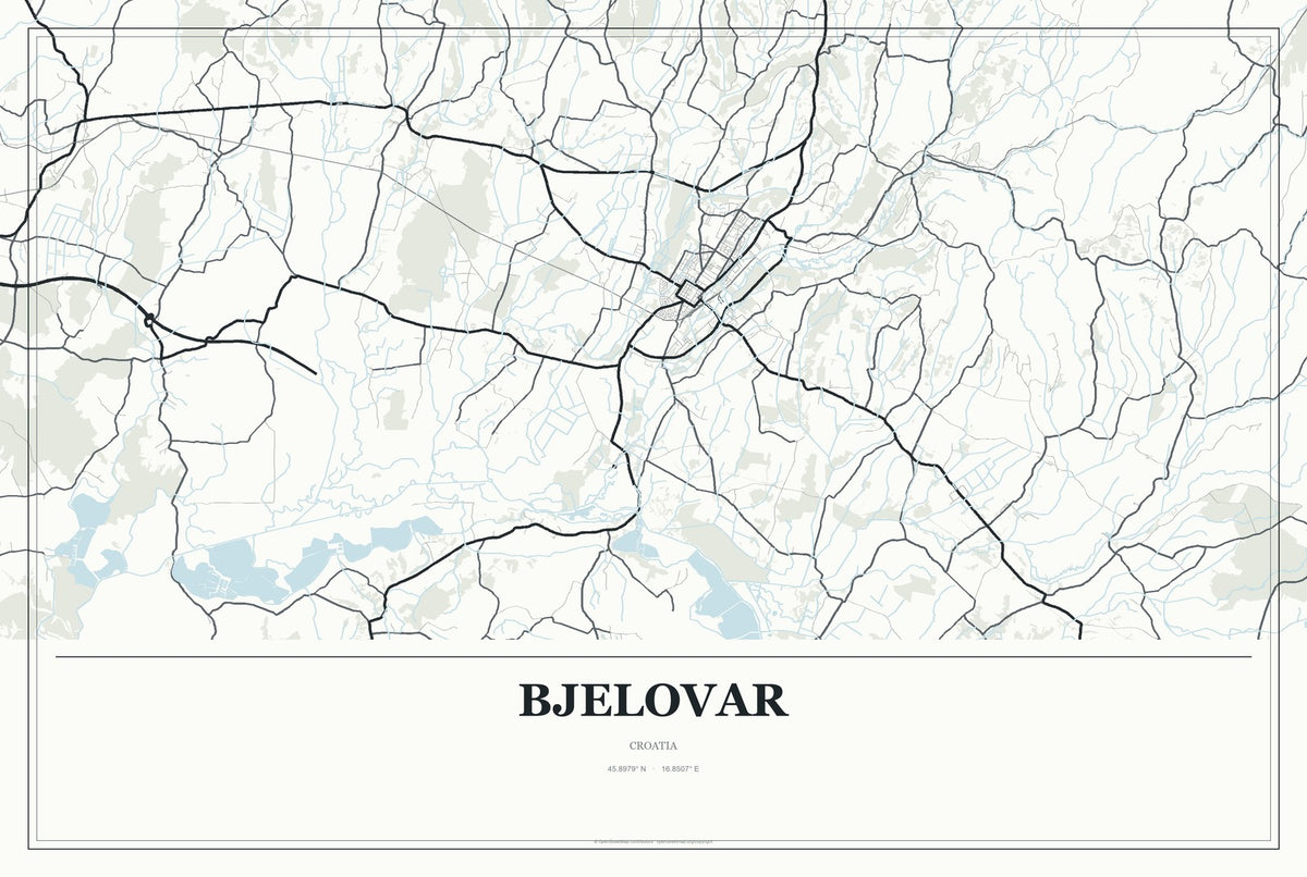 Bjelovar, Croatia City Map Aluminum Sign in Gallery Air style