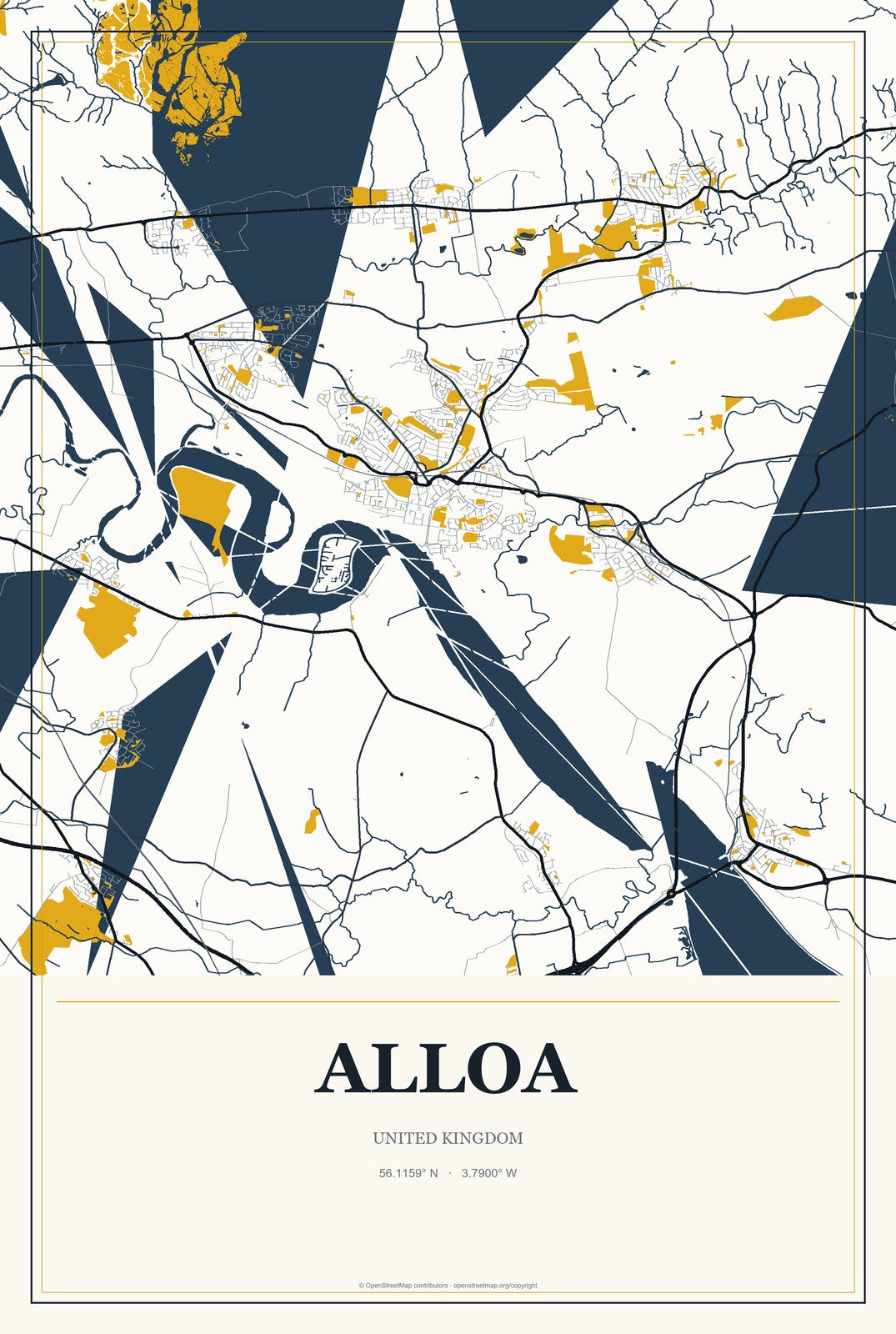 Alloa, United Kingdom City Map Aluminum Sign in Citrine Modern style