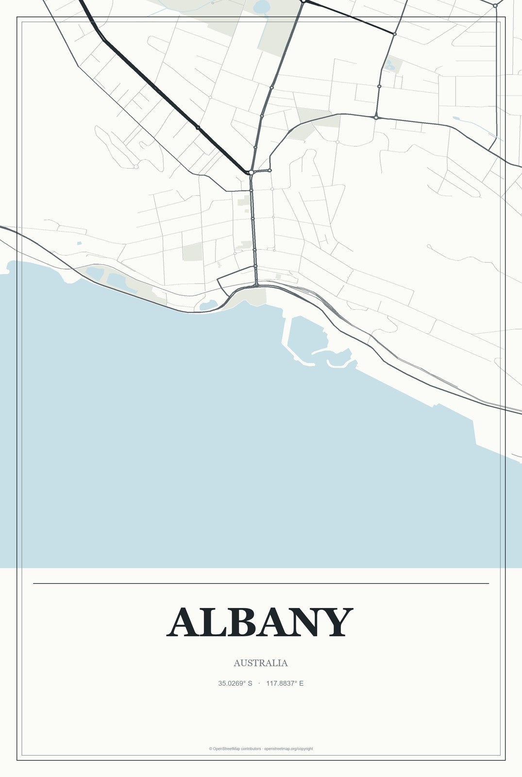 Albany, Australia City Map Aluminum Sign in Gallery Air style