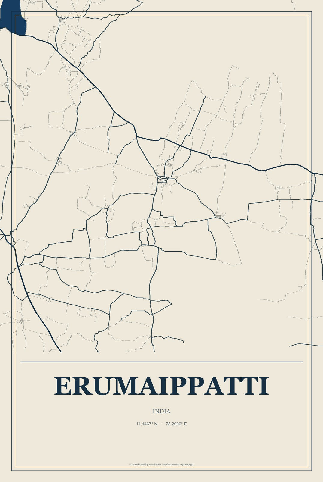 Erumaippatti, India City Map Aluminum Sign in Coastal Cutout style