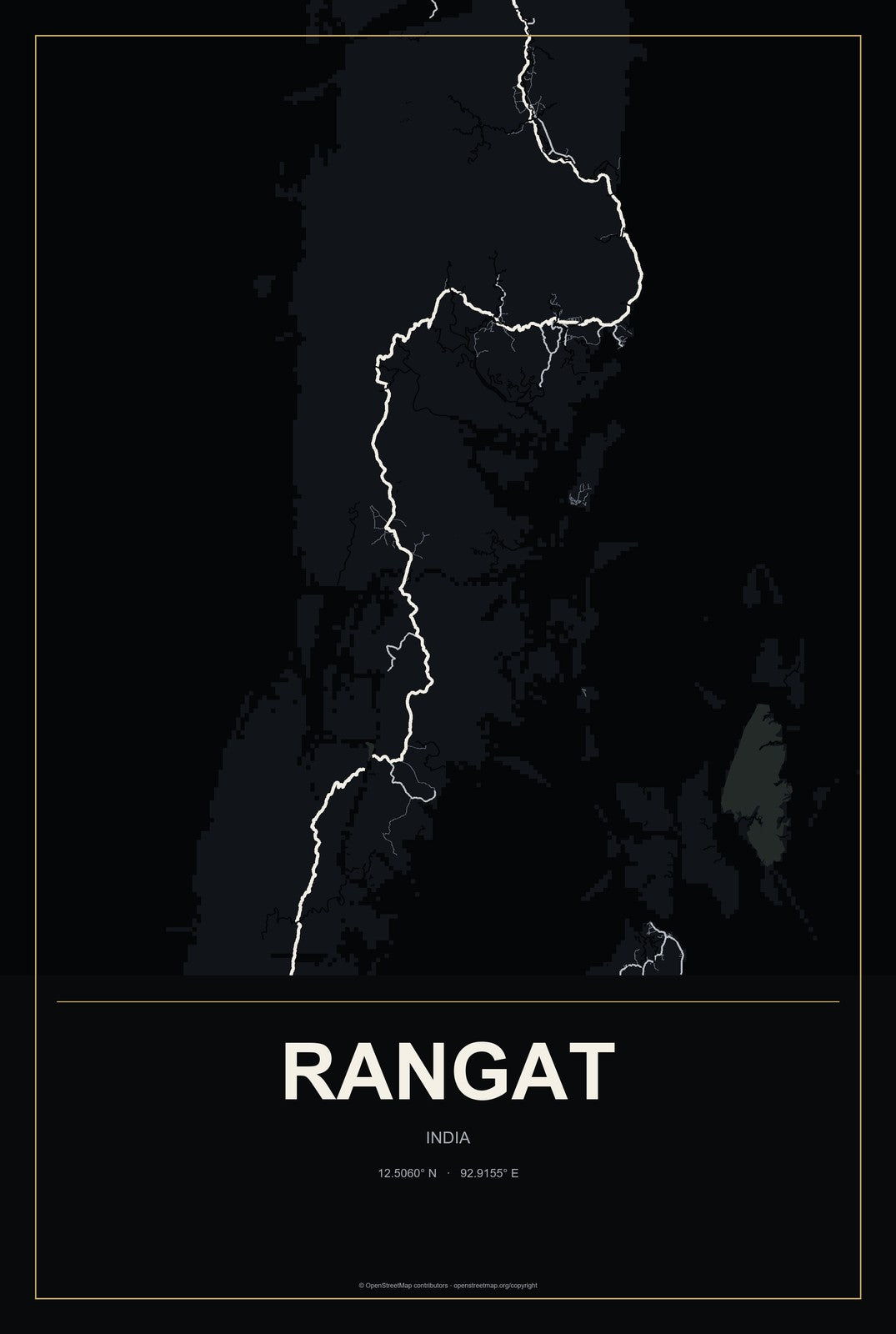 Rangat, India City Map Aluminum Sign in Metropolitan Noir style