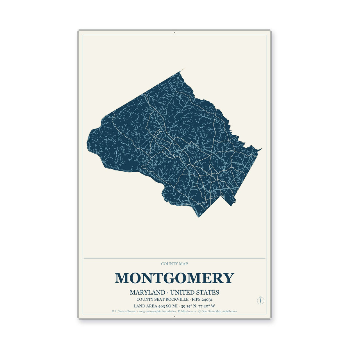 Montgomery County, Maryland Map Aluminum Sign in Coastal Cutout style