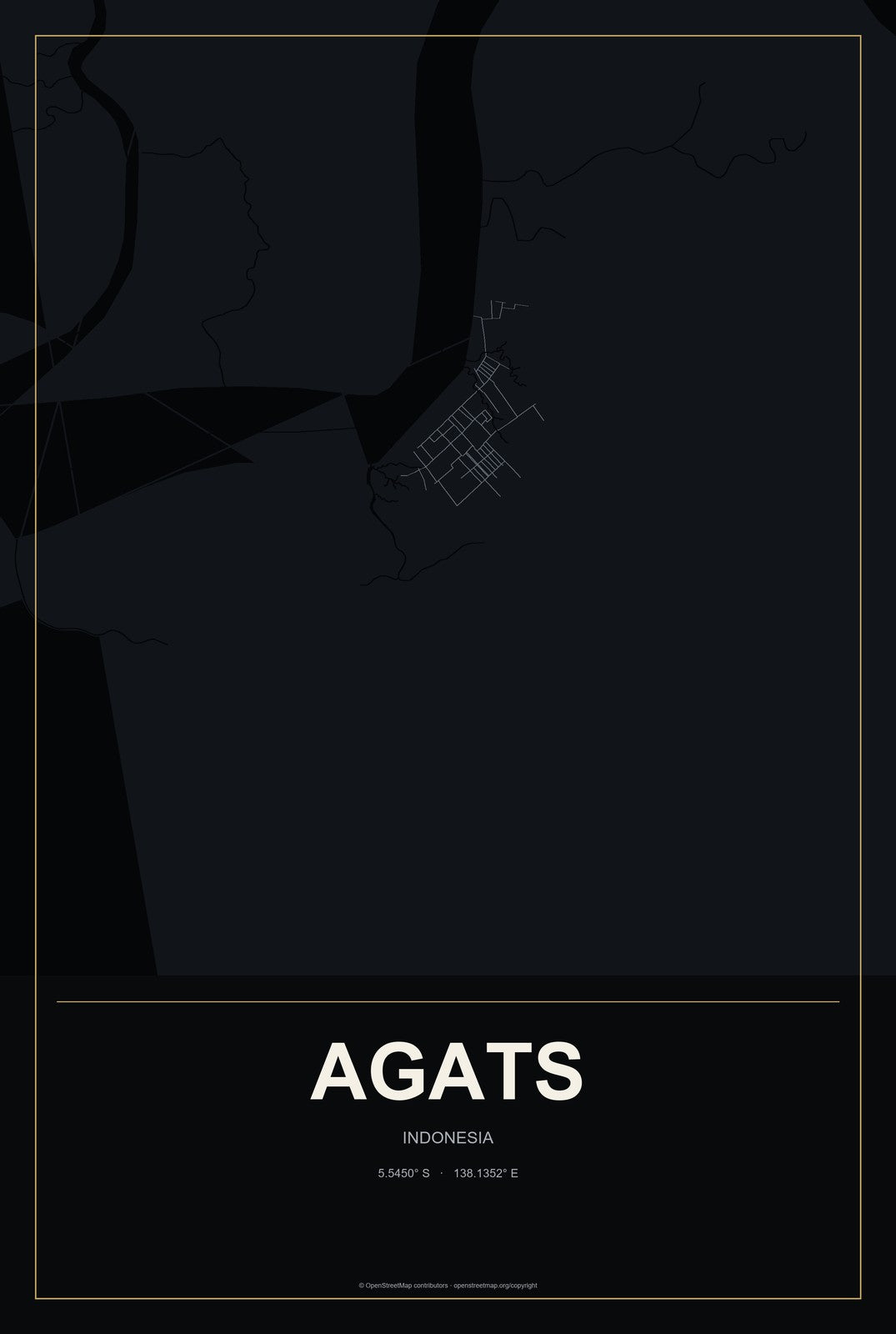 Agats, Indonesia City Map Aluminum Sign in Metropolitan Noir style