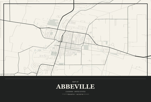 Abbeville, Louisiana City Map Aluminum Sign in Museum Plaque style
