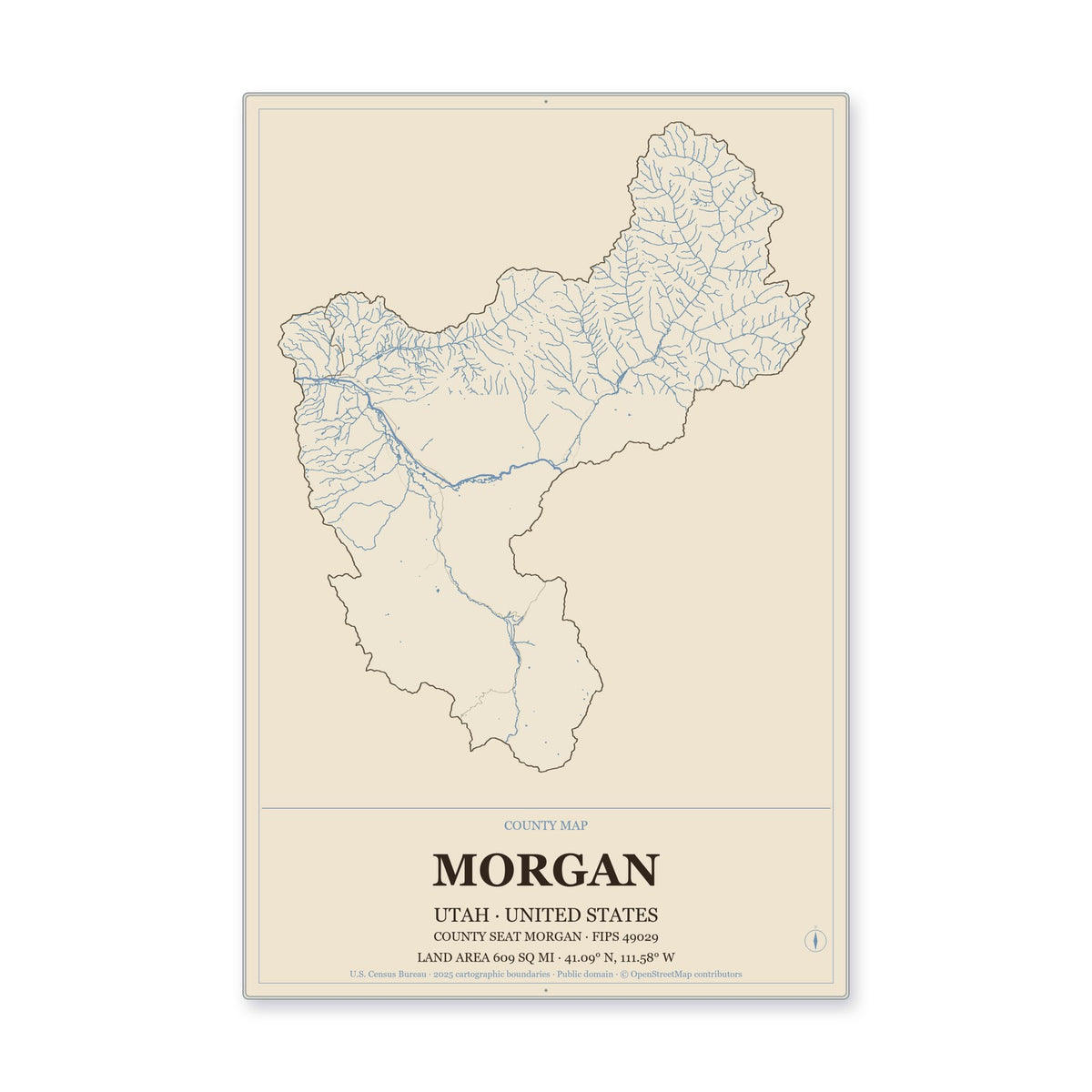 Morgan County, Utah Map Aluminum Sign in Heritage Nautical style