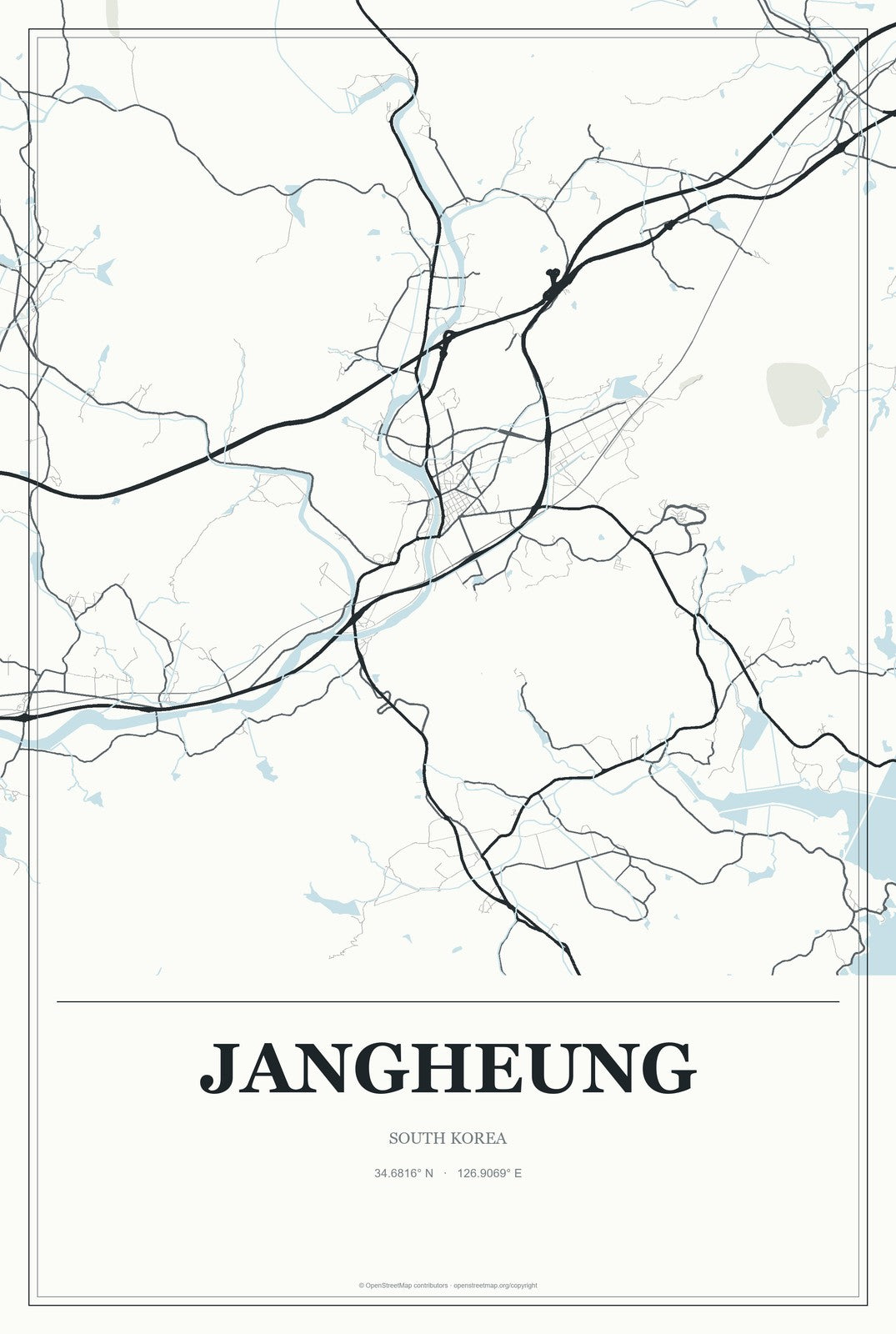 Jangheung, South Korea City Map Aluminum Sign in Gallery Air style
