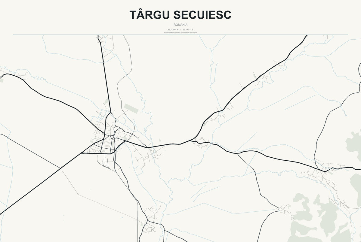 Târgu Secuiesc, Romania City Map Aluminum Sign in Headline Atlas style