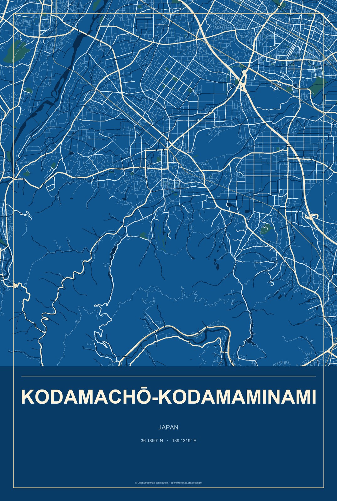 Kodamachō-kodamaminami, Japan City Map Aluminum Sign in Harbor Cobalt style