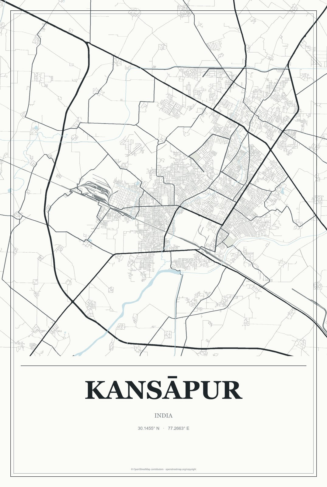 Kansāpur, India City Map Aluminum Sign in Gallery Air style