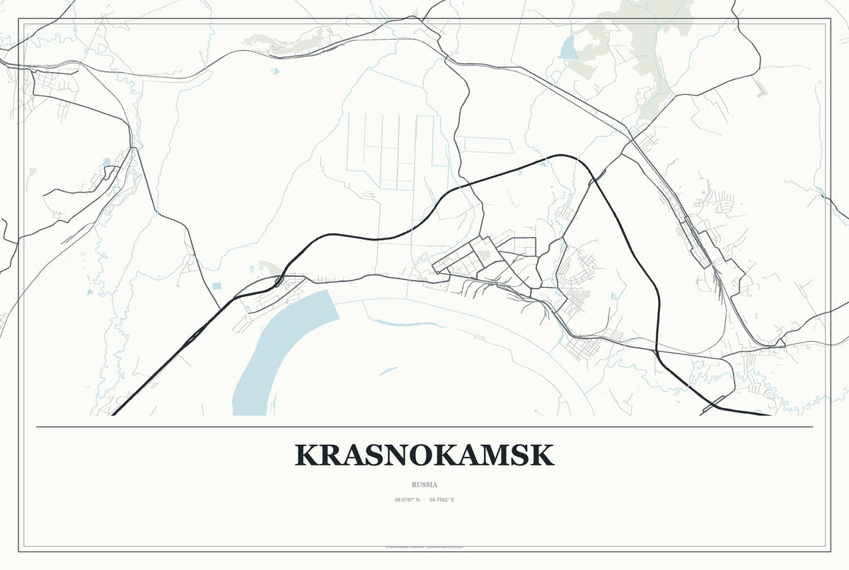 Krasnokamsk, Russia City Map Aluminum Sign in Gallery Air style