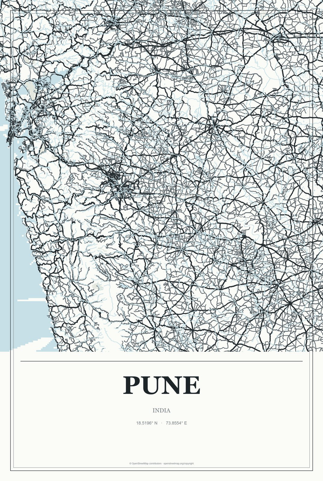 Pune, India City Map Aluminum Sign in Gallery Air style