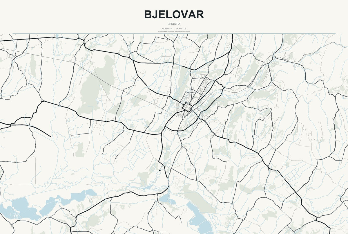 Bjelovar, Croatia City Map Aluminum Sign in Headline Atlas style
