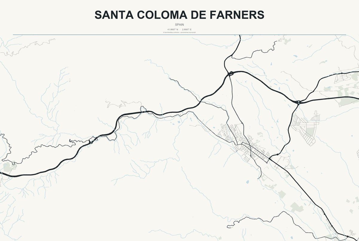 Santa Coloma de Farners, Spain City Map Aluminum Sign in Headline Atlas style