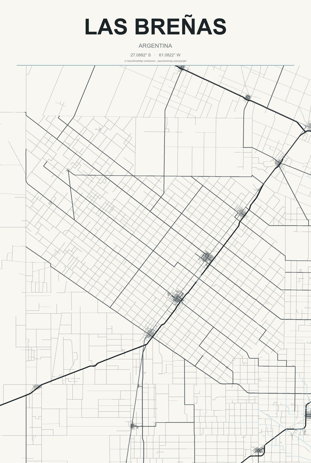 Las Breñas, Argentina City Map Aluminum Sign in Headline Atlas style