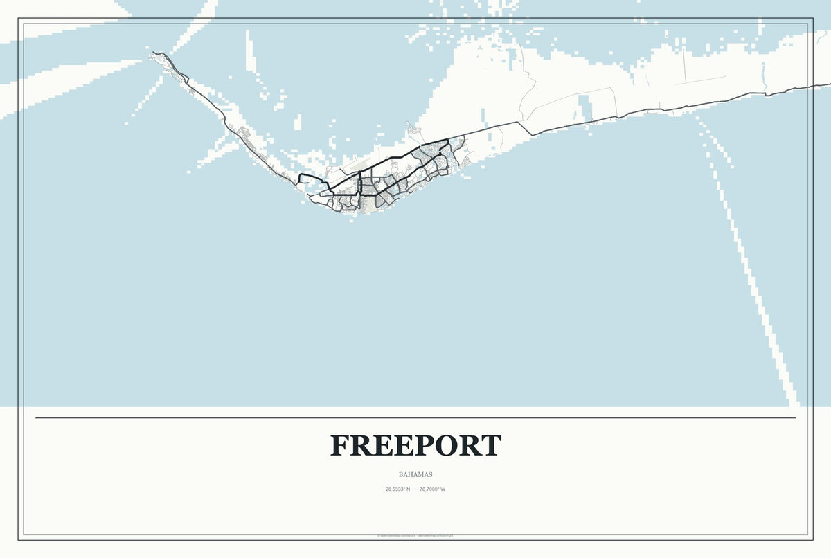 Freeport, Bahamas City Map Aluminum Sign in Gallery Air style