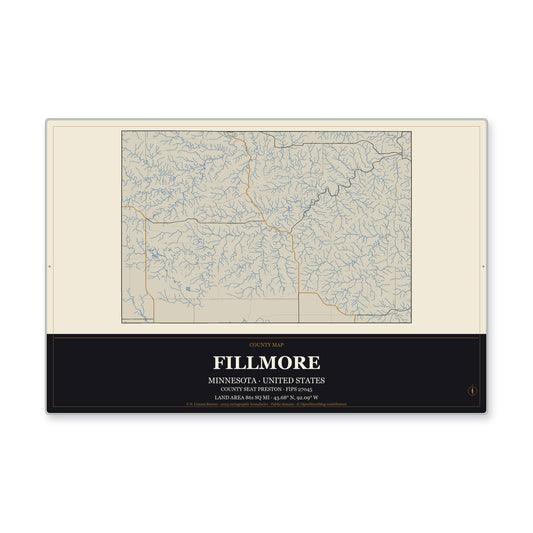 Fillmore County, Minnesota Map Aluminum Sign in Museum Plaque style