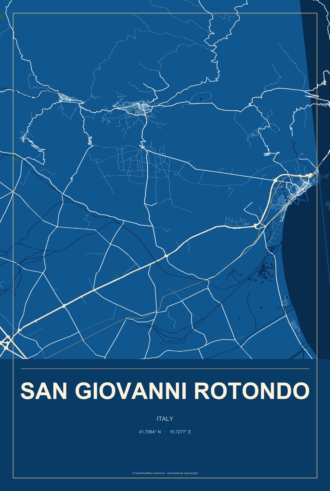 San Giovanni Rotondo, Italy City Map Aluminum Sign in Harbor Cobalt style